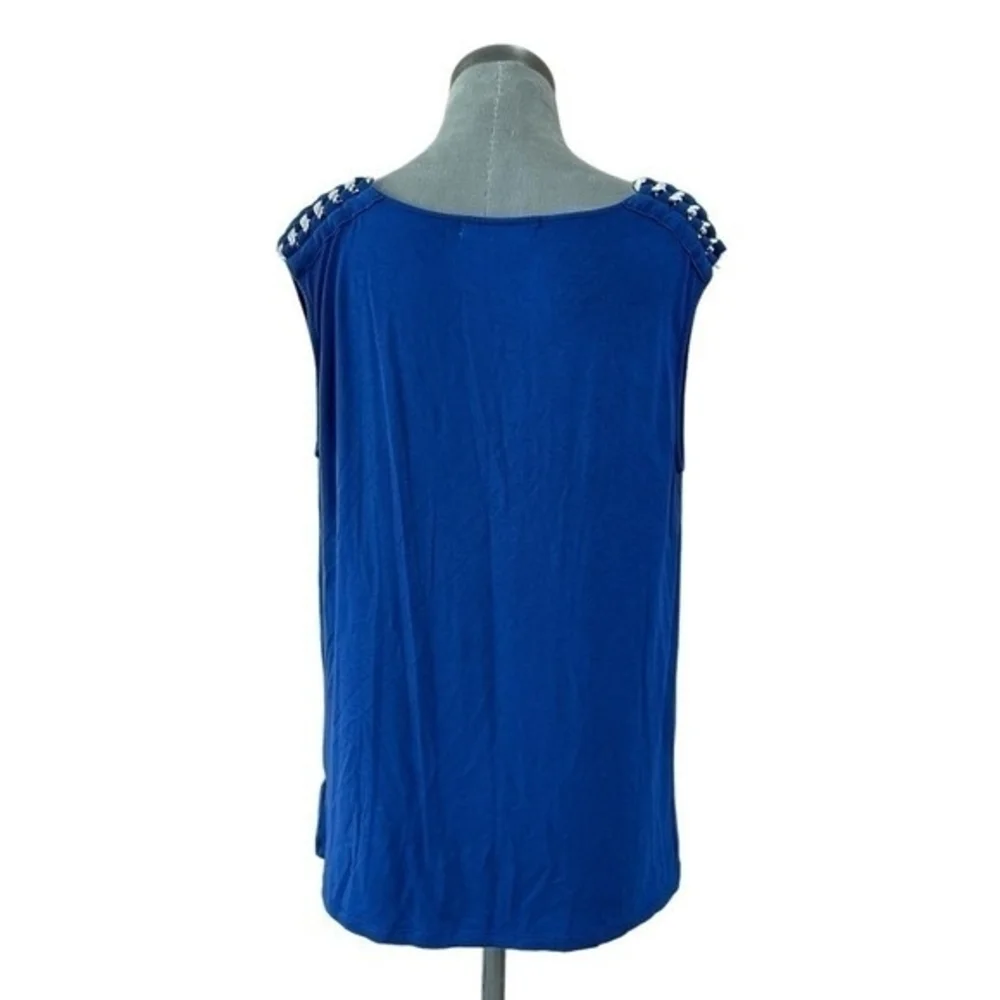 Michael Kors Womens Blue Cowl Neck Sleeveless Top M Silver Chain Shoulder VG